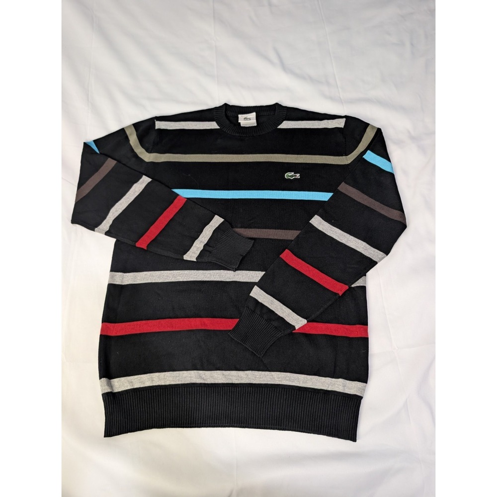 Vintage Lacoste Made in France Men's L Striped Cotton Crewneck Sweater Croc 90s